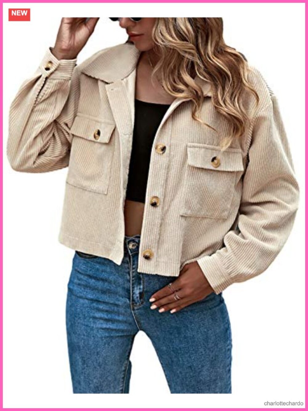 Women's Cropped Corduroy Shacket Casual Button Down Jacket
